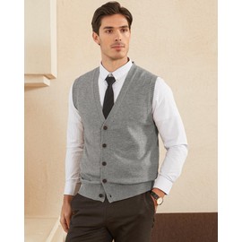 Kallspin Men's Knitted Cardigan Sleeveless V-Neck Wool Blend, lightgrey