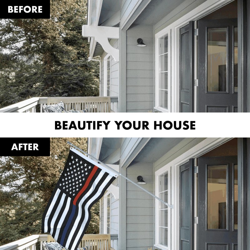 G128 5 Feet Tangle Free Spinning Flagpole (Silver) Thin Blue&Red