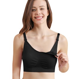 4HOW Pumping-Bra-Hands-Free Seamless-Wireless-Maternity-Bralette Pumping Bras for Breastfeeding Nursing Pumping Bra All in One Padded with Support for Large Bust Black M