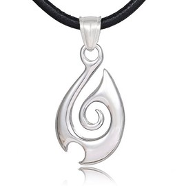 DonDon Mens Leather Necklace 19.7" 50 cm with Stainless Steel Pendant Maori Tribal Symbol Fish-Hook