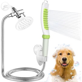 Dog Shower Attachment, Rubber Dog Grooming Bath Brush for Long & Short Haired Dogs and Cats, Pet Hair Scrubber For Washing, Deshedding, Massage, Stainless Steel Shower Hose