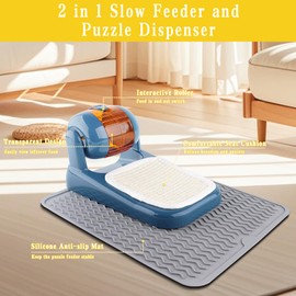 Cat Puzzle Feeder,Adjustable Difficulty Interactive Cat Food Treat Dispenser,Slow Feeder Dog Bowl Stimulate Brain Training Pet Treat Puzzle Toys with Anti-Slip Mat for Dog Small Animals (Blue)