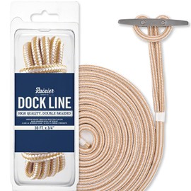 RainierSupplyCo Dock Lines - Boat Rope for Docking with Loop - 30 ft x 3/4 Inch Premium Double Braided Nylon Marine Rope - Mooring Line with 18" Eyelet - Boat Accessories - White Gold