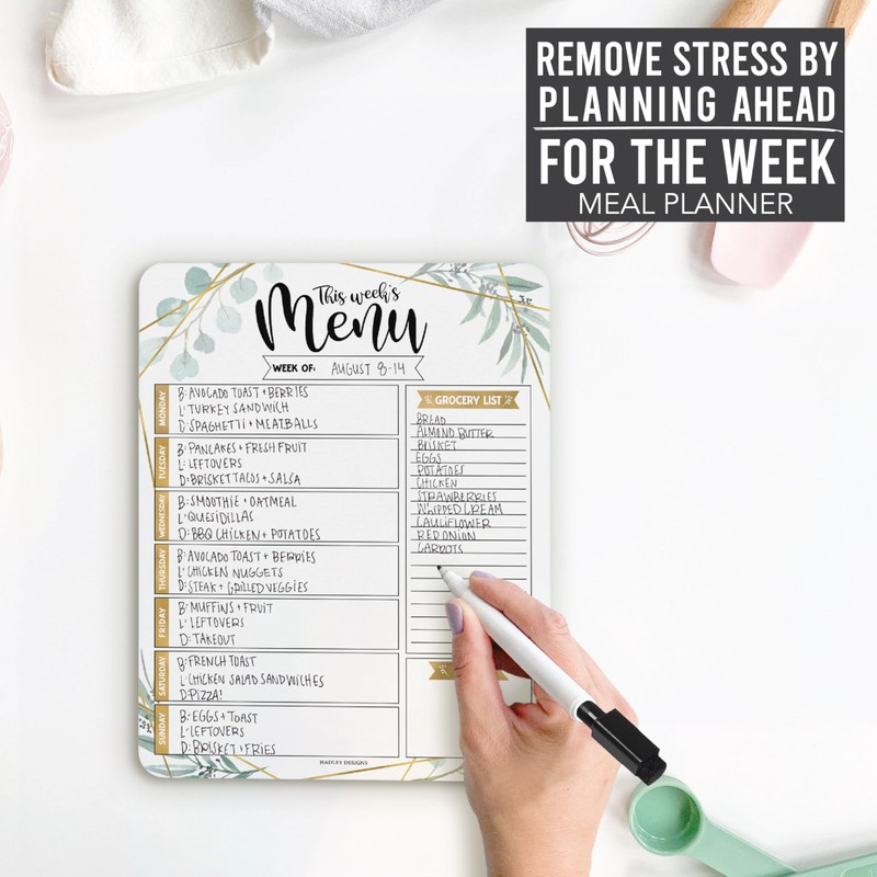 Hadley Designs Greenery Weekly Dinner Menu Board For Kitchen-Magnetic Meal