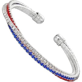 Patriotic American Flag Cuff Bracelets, Red White Blue Stars and Stripes, 4th of July Independence Day USA Jewelry