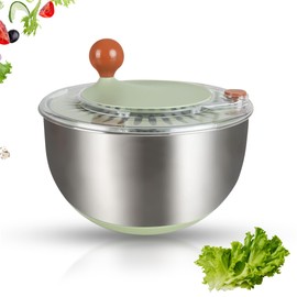 Stainless Steel Salad Spinner 5 Qt, Vegetable & Fruit Washing Bowl with Strainer, ABS & Stainless Steel, lettuce Dryer with Double Drain Holes, Quick Spin for Greens, Easy Grip, Non-Slip Base