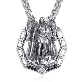 KATHLU St Michael Necklace for Men 925 Sterling Silver Saint Michael Pendant The Archangel Michael Medal Catholic Religious Necklace Cool Jewelry