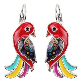 NEWEI Enamel Alloy Tropic Parrot Bird Earrings Fashion Animal Jewelry French Clip For Women Gift Charms Decorations (Multi)