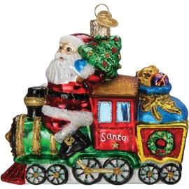 Old World Christmas Santa On Locomotive Glass Blown Ornament for Christmas Tree