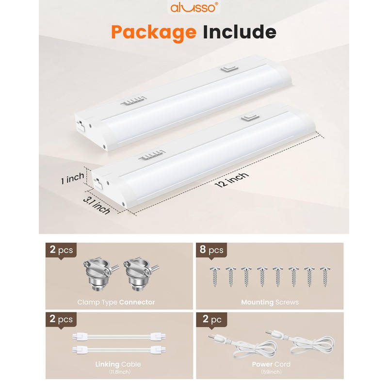 ALUSSO LIGHTING® 12 Inch LED Under Cabinet Lighting Hardwired Plug