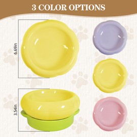 UEUEAHA Ceramic Cat Food Bowl Set of 2,Flower Anti Whisker Fatigue Cat Bowls/Dishes,for Wet Dry Food and Water,Cute Kitten Feeding Shallow Bowls,for Indoor Outdoor, Dishwasher Safe, Non-Slip(Yellow)