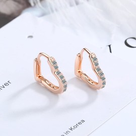 Dainty Heart Hoop Earrings 14K Gold Plated Crystal CZ Heart Earrings Silver Rose Gold Small Chunky Hoop Earrings Hypoallergenic Lightweight Huggie Earrings for Women Teen Girls (Rose Gold)