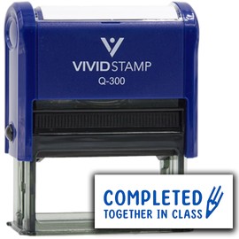 Vivid Stamp Completed Together in Class Stamps for Grading Self-Inking Rubber Stamps (Blue Ink) - Q-300
