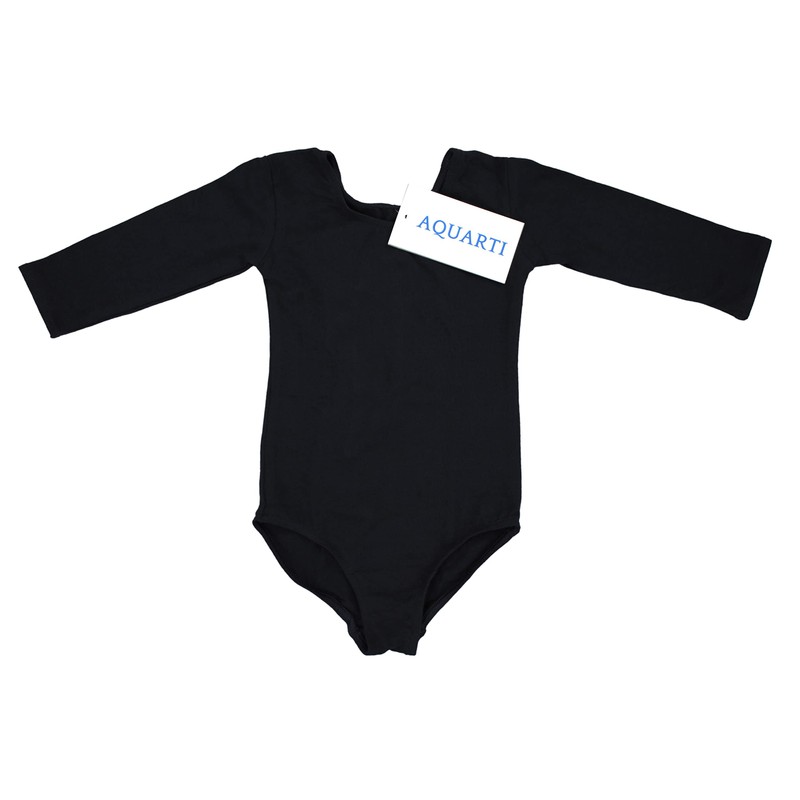 Aquarti Girls' 3/4 Sleeve Ballet Leotard, black