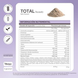 Matter Total Beauty, Proteína Vegana con Probióticos y Enzimas BioCore®, Ceramidas Myoceram® y Ácido Hialurónico, Apoya Piel y Digestión, Bote 700g, S