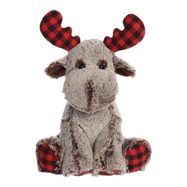 Aurora® Festive Holiday Buffalo Plaid Moose™ Stuffed Animal - Seasonal Cheer - Heartwarming Gifts - Brown 12 Inches