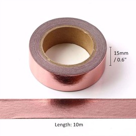 6 Rolls Solid Rose Gold Washi Tape Set 15mm Width 10m Length Colorful Paper Adhesive Masking Tapes Sticky Paper Tape for DIY Scrapbooking Bullet Crafts Art Journal Decoration (6 Rolls Rose Gold)