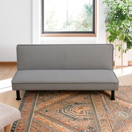 LINKHOO 64" Convertible Futon Sofa Bed with Adjustable Backrest, Upholstered Folding Sleeper Couch, Modern Foldable Recliner Lounge Sofabed Loveseat for Living Room, Apartment, Office, Grey