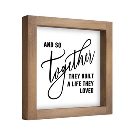 flangairy And So Together They Built A Life They Loved Sign, 6 Inch Wooden love signs for home decor, Rustic Couples Sign for Entryway Tabletop Tiered Tray Shelf Kitchen Farmhouse Decorations