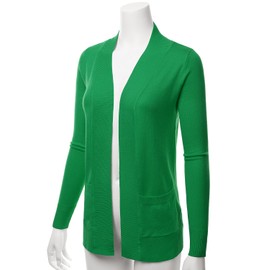 LALABEE Women's Open Front Pockets Knit Long Sleeve Sweater Cardigan-APPLEGREEN-1XL