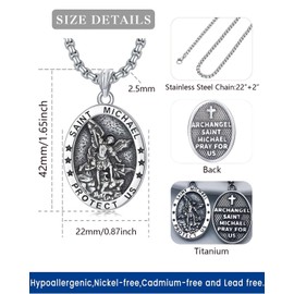 Wasee St Michael Necklace for Men Saint Michael Medal Pendant Necklace Archangel Protect Us Amulet Religious Jewelry Gifts with 22"+2" Rolo Chain