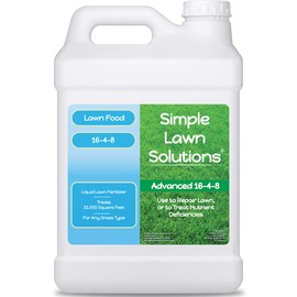 Advanced 16-4-8 Lawn Fertilizer - Liquid Lawn Food Spring & Summer Concentrated Spray - Any Grass Type- Fish and Seaweed Kelp- Balanced NPK - Simple Lawn Solutions (2.5 Gallons)