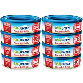 BabyBreeze Diaper Pail Refill Bags Compatible with Playtex Diaper Genie Pails Odor Absorbing Diaper Disposal Trash Bags - 2240 Count (8-Pack)