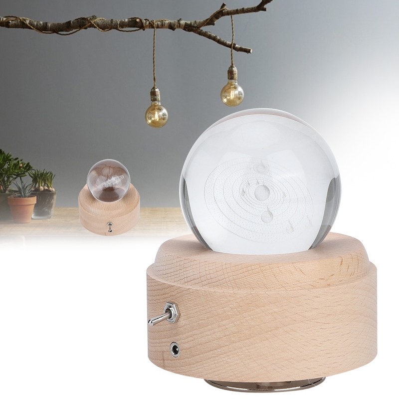 Solar System Pattern Crystal Ball Rotating Music Box USB Charging