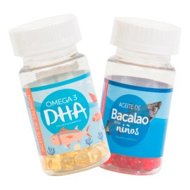 Pack para Nios  1 DHA Kids Cpsulas  1 Bacalao Kids Cpsulas  Apoya el Desarrollo Cognitivo  Favorece la Salud Visual  Refuerza el Sistema Inmunolgico  