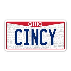 Squiddy Cincy Cincinnati Ohio State License Plate Style - Vinyl Sticker Decal for Phone, Laptop, Water Bottle (3.5" Wide)