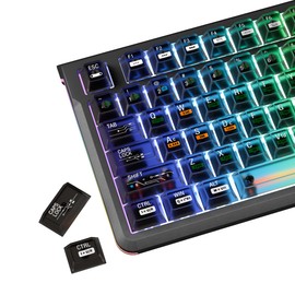 JMTCtech Black Clear keycaps,Transparent keycaps 60 75 100 Percent,Crystal Ceramic Custom Key Cap Set 115 Keys,Shine Through Key caps,Cherry Profile Key Cap for Mx Switches Mechanical Keyboard