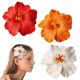 Heyiminy 3Pcs Hawaiian Flower Hair Clips for Women, Plumeria Hibiscus Hair Clips, Artificial Flower Clips Tropical Hair Accessories for Vacation Beach Party, 3.93" Flowers Hair Barrettes for Girls Wedding