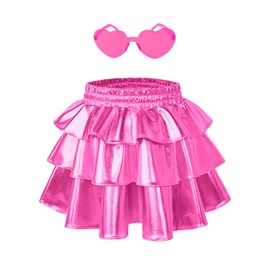 Perfashion Skirts for Girls Ruffles Sparkle Metallic A-Line Skirt Rosen St Patricks Day 4 5 T with Sunglasses