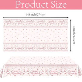 137 x 274 cm Pink Birthday Tablecloth Happy Birthday Tablecloth Girls and Women Rectangle Waterproof Tablecloth for Pink Theme Party Garden Picnic Baby Shower Birthday Party Decoration