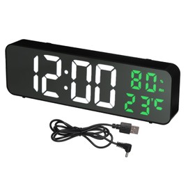 sourcing map Round Electronic Alarm Clock Thin Clock with White & Green Digits, Digital Alarm Clocks for Bedrooms with USB Charging Port, Adjustable Volume, Dimmable, Snooze, 12/24H