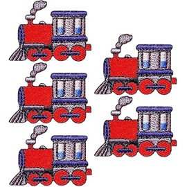 Ranger Return Set 5 of Small Cute Mini Steam Train Retro Engine Cartoon Costume Kids Tiny Decal Decorative Repair DIY Applique Sew Iron on Embroidered Patches - Red (TRAIN-RD01-MINI5)