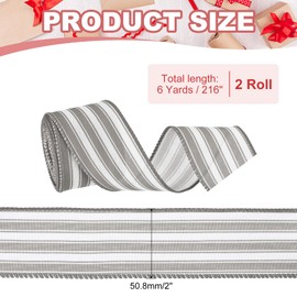 PATIKIL 12 Yards x 2" Striped Ribbon, Gray and White Wired Gift Wrapping Linen Ribbon Satin for Christmas Craft Birthday Wedding Festival Wreath