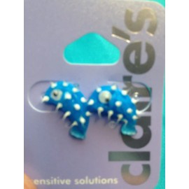 Claire's One Pair Claire's Silicone Googly Eyed Spiky Blue Fish White Dots Earrings New