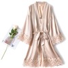 Women's Lace Trim Bride Kimono Robes with Embroidery Bridal Silky
