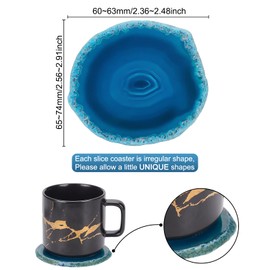 BENECREAT 4Pcs Small Blue Agate Coasters, 6-7.5cm Round Dyed Sliced Agate Cup Mat Drinks Stone Coaster for Coffee Table Coaster Decor(5.5mm Thick)