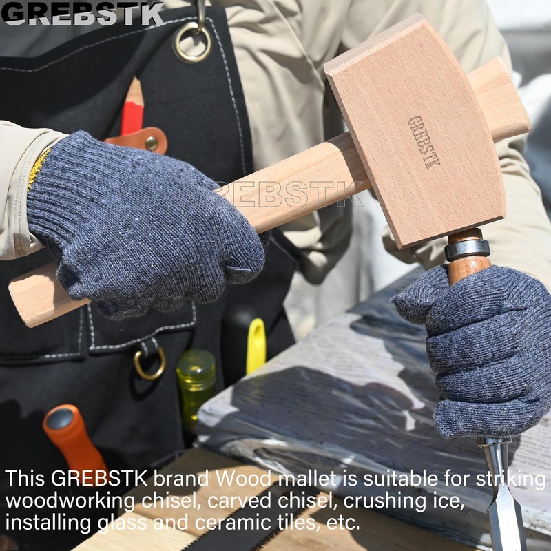 GREBSTK Wooden Mallet Manual Ice Hammer Mallet Beech Solid Carpenter