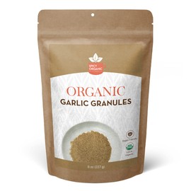 SPICY ORGANIC Garlic Granules – 100% USDA Organic- Premium Quality Granulated Garlic Powder for Mouthwatering Rubs on Beef, Pork, Fish, Poultry, and Delicious Sauces – 8oz