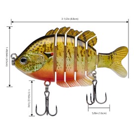 BASSDASH SwimPanfish Multi Jointed Panfish Bluegill Swimbaits Hard Topwater Bass Lures Fishing Lure Crank Saltwater 3.5in/0.85oz
