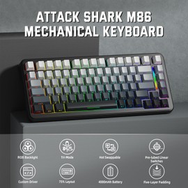 ATTACK SHARK M86 Wireless Mechanical Gaming Keyboard,75% Gasket Mount Hot Swappable Custom Keyboard,RGB Backlit,Pre-lubed Switches,Side Printed PBT Keycaps,BT5.0/2.4G/USB-C Keyboard with Coiled Cable