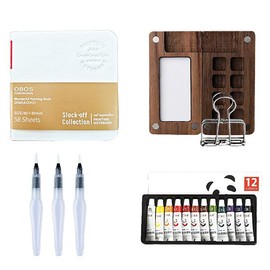 Mini Portable Watercolor Palette Set, Grid Paint Box with Binder Clips Include Paint, Brush*3 and Picture Album Art Materials Coloring Markers:_Acrylic(12 pigments)