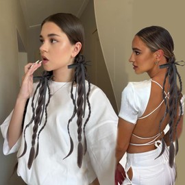 2PCS Ponytail Extension Braid with Hair Tie Synthetic Ponytail Twisted Braid wig hair band for Women Girls 19 in (Brownish black)