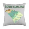 Physical Map of South Carolina, major cities, lakes, rivers Throw
