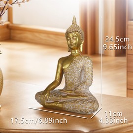 Tolatr Buddha Statue Outdoor,Zen Garden Decor Buddha Sculpture for Home Meditation Decor Buda Decoration for Patio Desk Porch Yard Art Resin Decoration (Golden)