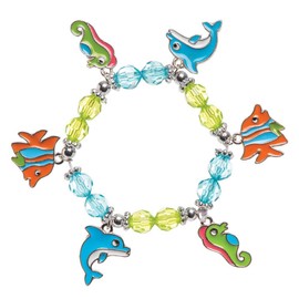 Baker Ross AW382 Sealife Charm Bracelet Making Kit (Pack of 3) Beads for Jewellery Making - Beads, Charms and Elastic Cord Included