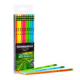 Ticonderoga Neon Pencils, 2 Pre-Sharpened Wood Pencils with Erasers, 18-Count, 13018 (Pack of 6, 108 Count Total)